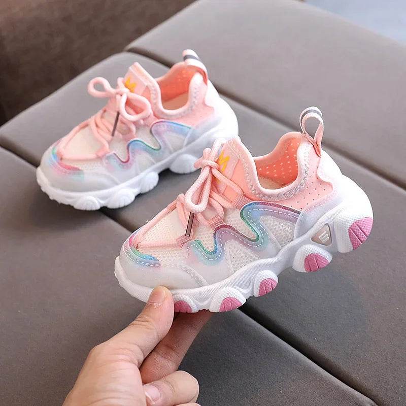 2024 Breathable Toddler Boy Sneakers Stretch Fabric Fashionable Baby Running Shoes Pink School Girl Sports Shoes Sneakers D07083 - Touchy Style