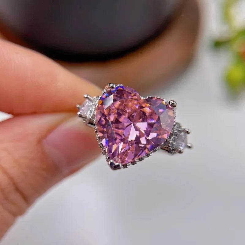 PANJBJ 925 Sterling Silver Love Herat Rings For Women Pink Zircon Grace Design Romantic Engagment Jewelry Gift Dropshipping - Touchy Style