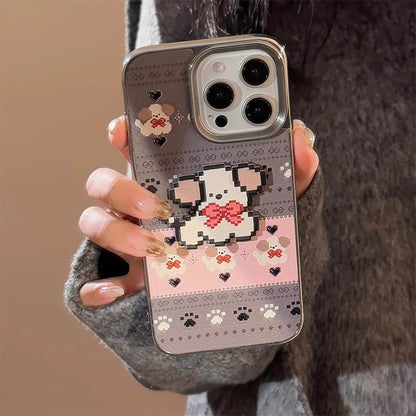 Cute Phone Cases For iPhone 16, 15, 14, 13, 12, 11 Pro Max - Pet Cat, Puppy Pixel Stick Plating Art - IC4050 - Touchy Style