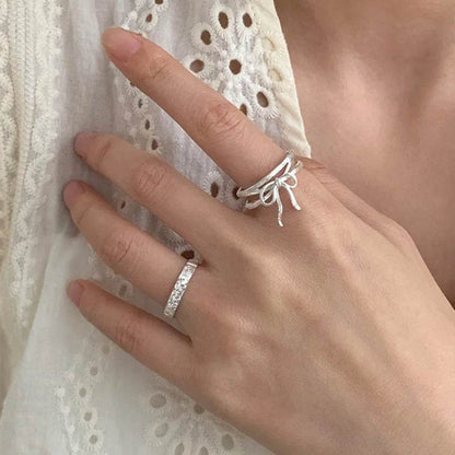 Finger Ring Charm Jewelry - Silver Color Bowknot - Double Layer Hollowing Out - R1420 - Touchy Style