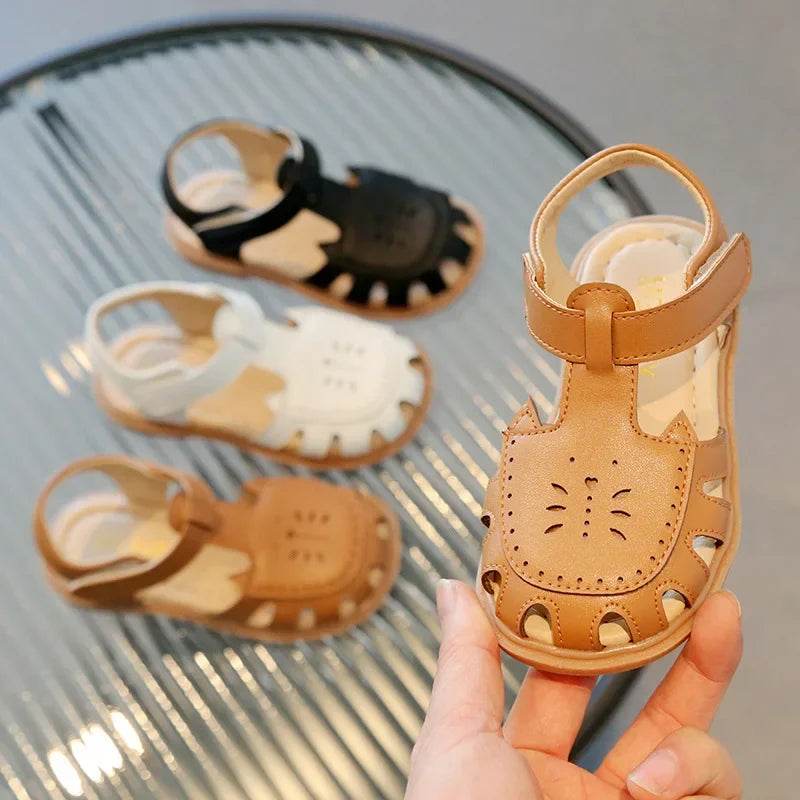 New Kids Sandals Girls Black Beige Brown Hollow Out Shoes for Children Summer Closed Toe Lolita Student Beach Shoes Child H01195 - Touchy Style
