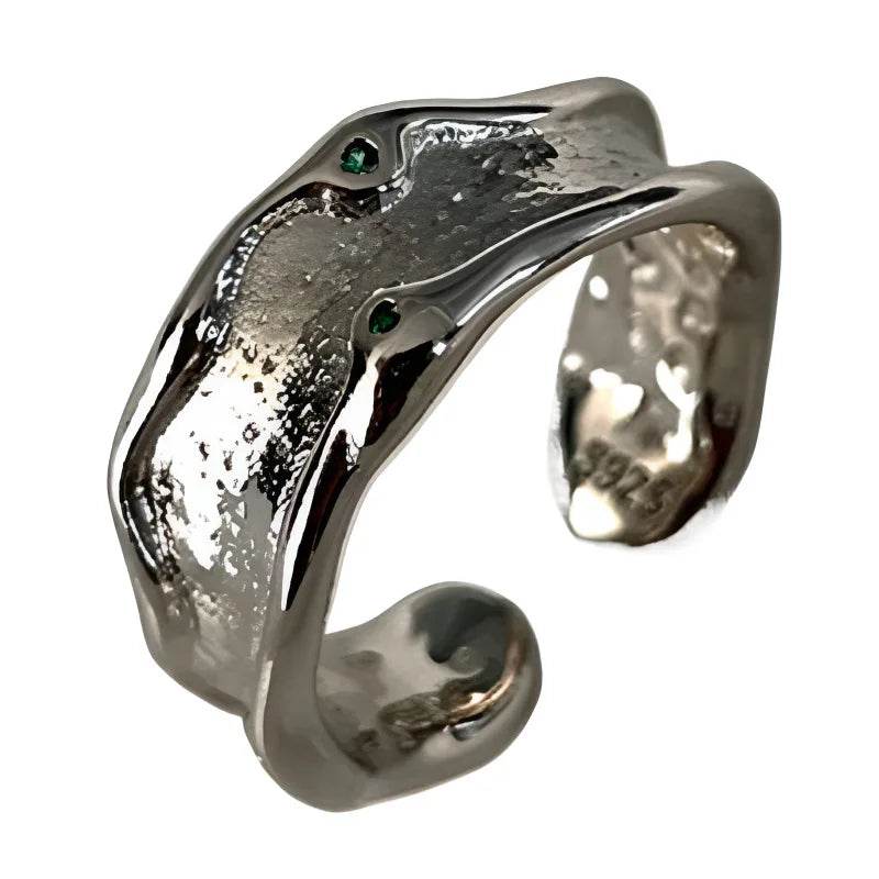 PANJBJ 925 Sterling Silver Zircon Ring For Women Irregular Liquid Lava Design Punk Versatile Adjustable Jewelry Gift Dropship - Touchy Style