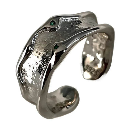 PANJBJ 925 Sterling Silver Zircon Ring For Women Irregular Liquid Lava Design Punk Versatile Adjustable Jewelry Gift Dropship - Touchy Style