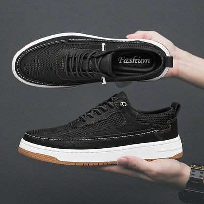 Men Fashion Genuine Leather Shoes Breathable Lace Up Sneakers Comfort Mesh Casual Shoes Outdoor Man Skate Shoes Vulcanize Shoes - Touchy Style