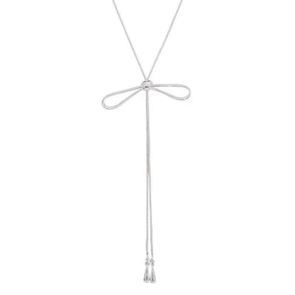 PANJBJ 925 Sterling Silver Bowknot Necklace For Women Snake Bone Chain Sweater Chain Versatile Adjustab Jewelry Gift Dropship - Touchy Style