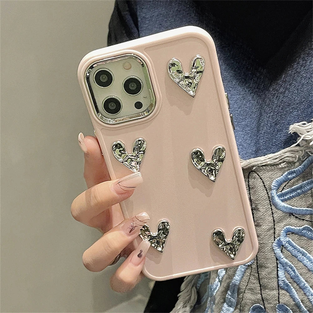 حافظات هاتف لطيفة لهاتف iPhone 14 Pro Max و13 و12 و11 وX وXS وXR و7 و8 Plus - غطاء ثلاثي الأبعاد بلون الحلوى على شكل قلب - TSP360
