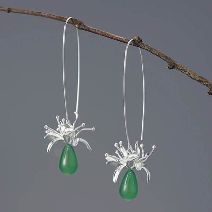 Lotus Fun Natural Gemstone Long Unusual Red Spider Lily Flower Dangle Earrings for Women 925 Sterling Silver Luxury Fine Jewelry - Touchy Style