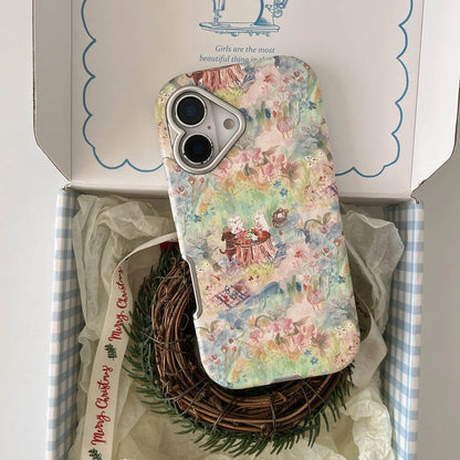 Cute Phone Cases For iPhone 16, 15, 14, 13 Pro Max - Vintage Oil Painting Animal Picnic in Garden - Electroplated Chic Cover - PC5330 - Touchy Style