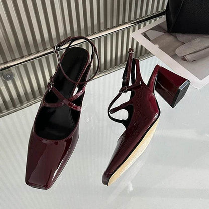 New Fashion Leopard Print Narrow Band Buckle Strap Women Pumps Elegant Square Toe High Heels Wedding Party Shoes - Touchy Style