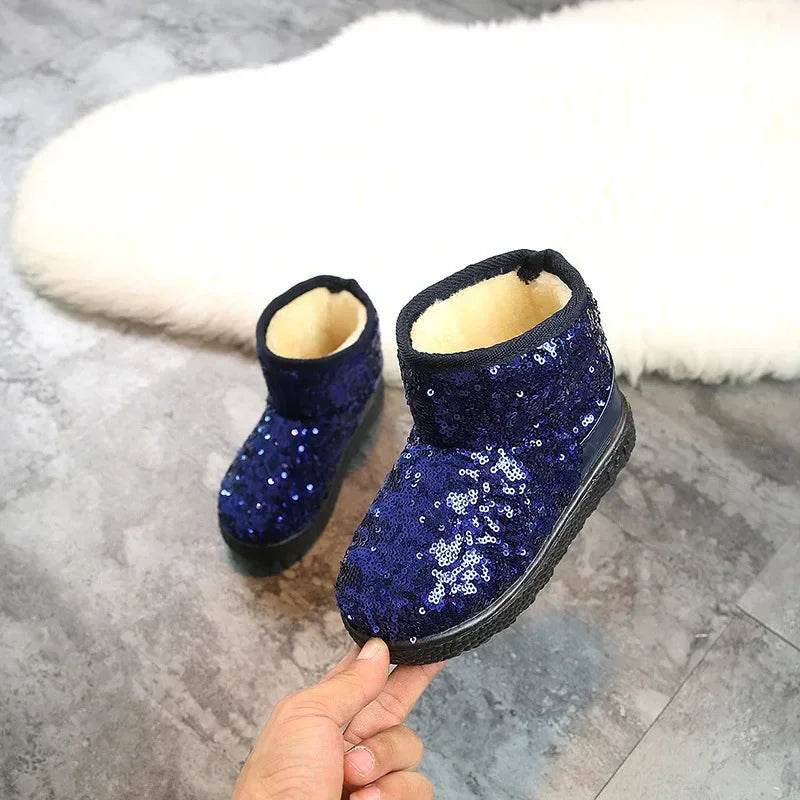 Comfortable Children Snow Boots for Girls Furry Overshoes Winter Keep Warm Soft Platform Boots Kids New Bling Party Shoes H07073 - Touchy Style