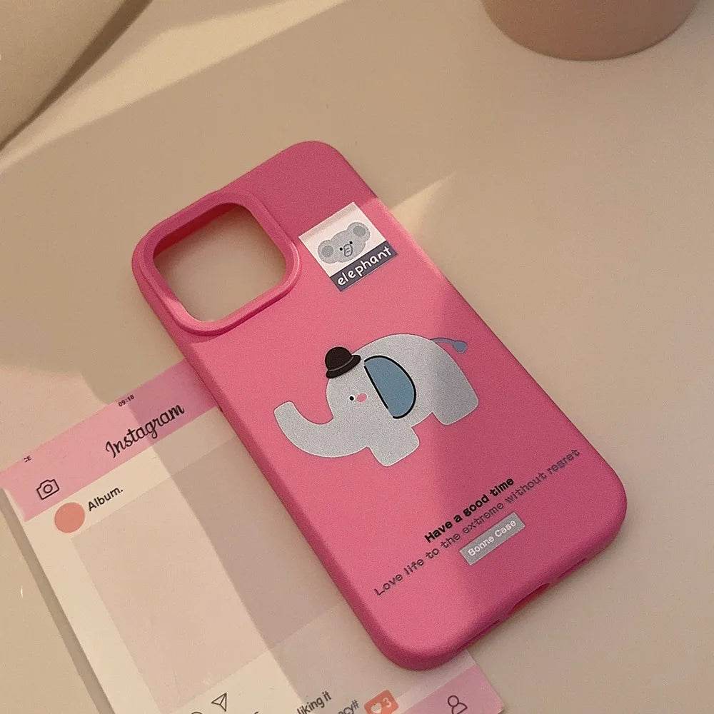 Cute Phone Cases For iPhone 16, 15, 14, 13, 12, 11 Pro Max, 16 Plus - Funny Elephant Hat Art - Cartoon Soft Cover - CP9311 - Touchy Style