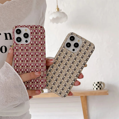 Luxury Cloth Braid Lattice Contrasting Color Phone Case For iPhone 15 14 Plus 13 12 11 Pro Max Slim Shockproof Protection Cover