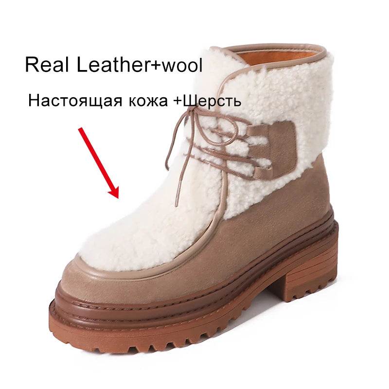 JOZHAMTA Size 34-40 Women Mid-Calf Boots Fashion Warm Plush British Booties High Snow Boots Female Thick Wool Soles Heels Boots - Touchy Style