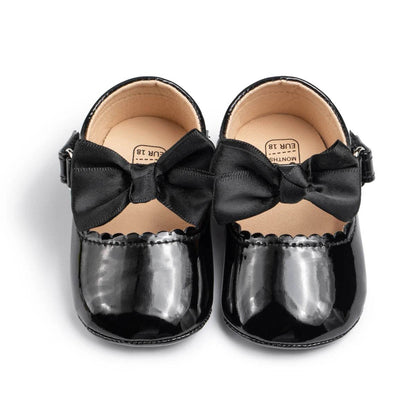 KIDSUN Baby Shoes Newborn Girl Princess PU Toddler Shoes Bow Decor Rubber Sole Anti-Slip First Walker Shoes 0-18M - Touchy Style
