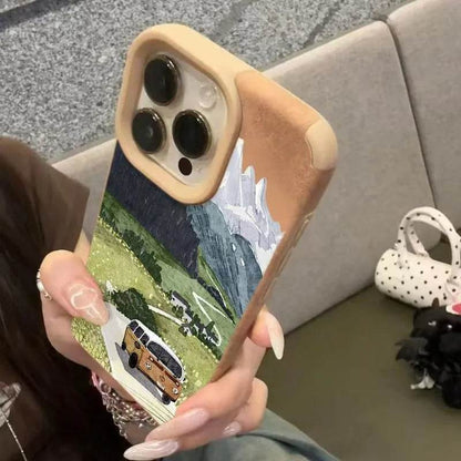 Cute Phone Cases For iPhone 11, 12, 13, 14, 15, 16 Pro Max, 11 Plus, XS, X, XR - Drive Travel Landscape Pattern - Leather Bumper Cover - Touchy Style