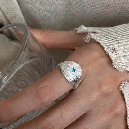 PANJBJ 925 Sterling Silve Frosting Wide Ring for Women Gift Irregular Stars Texture Design Versatile Trend Jewelry Dropshipping - Touchy Style