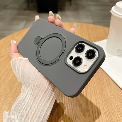 Liduid Silicone Magnetic Stand Phone Case For iPhone 15 14 16 Plus 11 12 13 16 Pro Max Magsafe Charge Protector Soft Cover