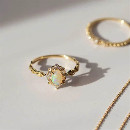 925 Sterling Silver Plated 18K Gold Imitate Opal Zircon Ring Luxury High Quality Jewelry Gifts For Women Girls - Touchy Style
