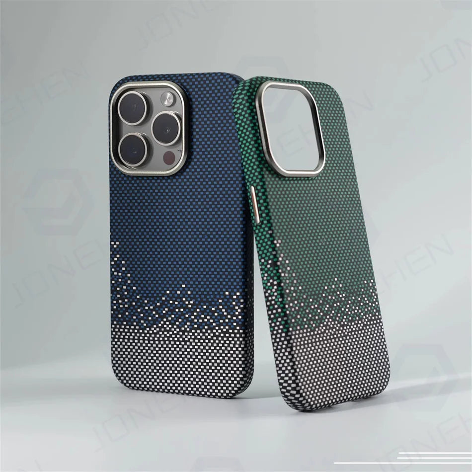 Cute Phone Cases For iPhone 16 Plus, 15, 14, and 13 Pro Max - With Metal Holder - Carbon Fiber Pattern - TSP420