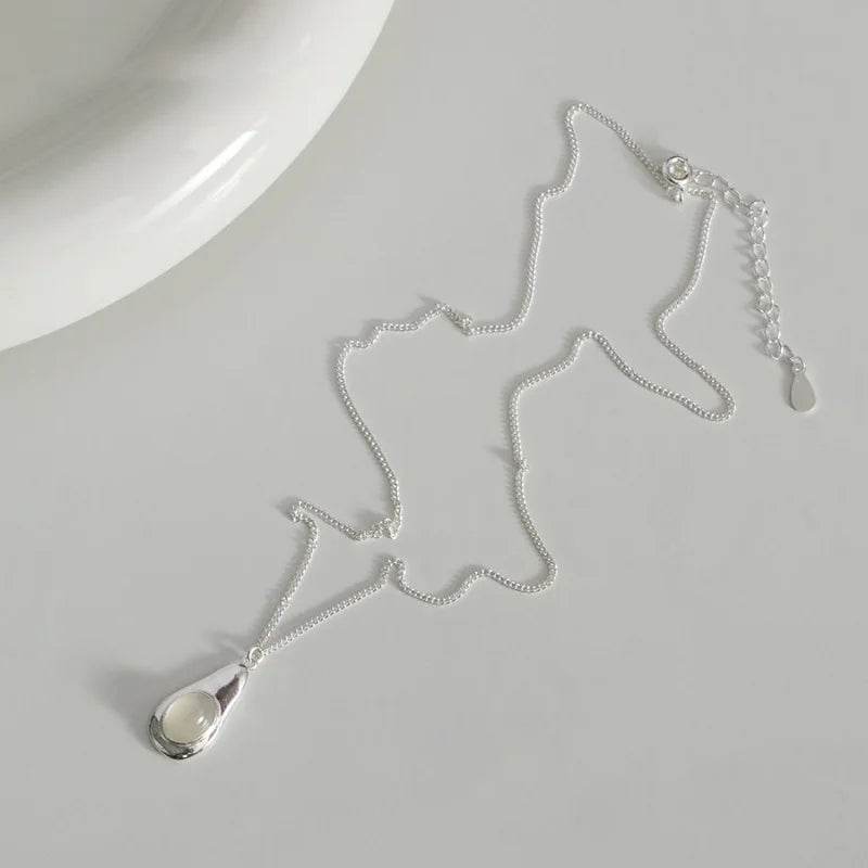 PANJBJ 925 Sterling Silver Black Agate Necklace for Women Water Drop Minimalism Design Trend Office Jewelry Gift Dropshipping - Touchy Style