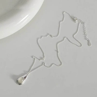 PANJBJ 925 Sterling Silver Black Agate Necklace for Women Water Drop Minimalism Design Trend Office Jewelry Gift Dropshipping - Touchy Style