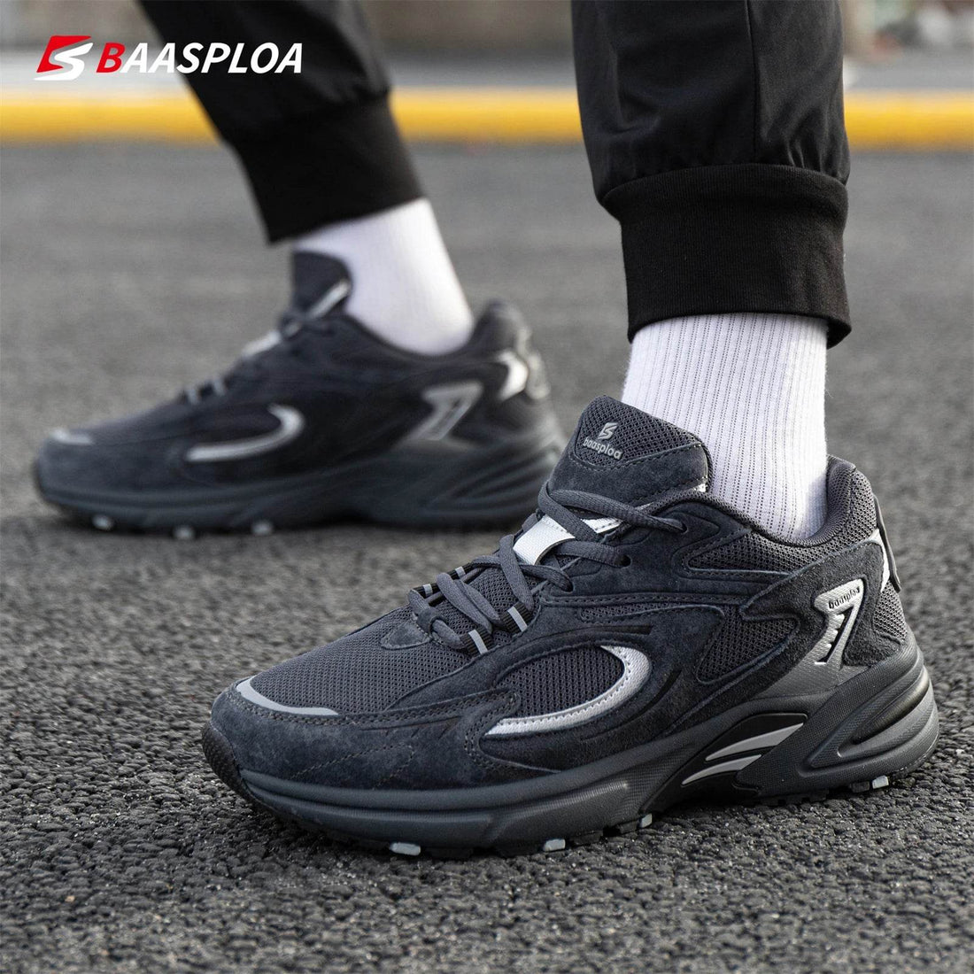 Baasploa Men Casual Sneakers Mesh Breathable Sport Shoes Male New Fashion Lace-Up Walking Shoes for Men Increase Antiskid - Touchy Style