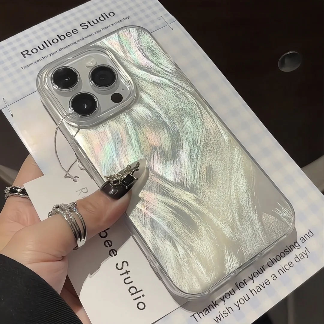 حافظات هواتف لطيفة لطرازات iPhone 15 و14 و13 و12 Pro Max و11 Pro - نمط ريش متدرج بالليزر - TSP522