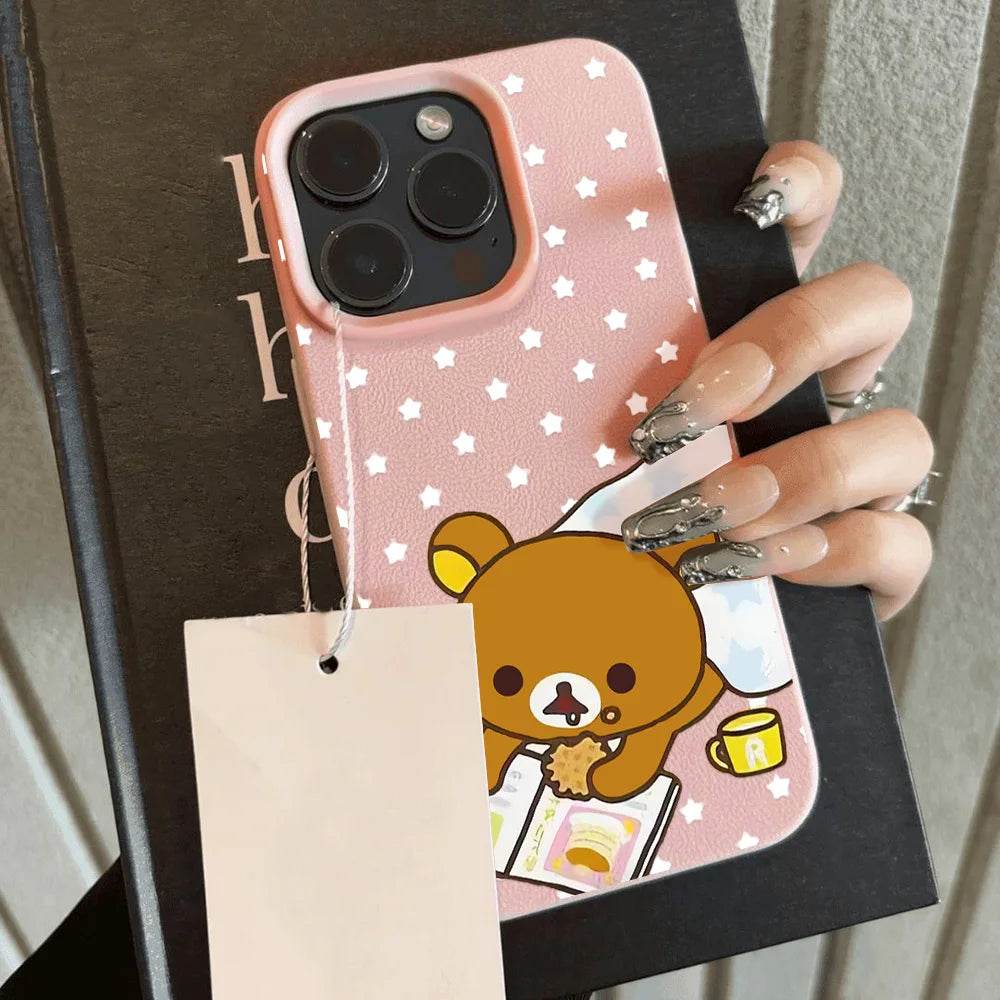 Cute Bear Leather Phone Case For iPhone 11 15 13 12 14 16 Pro Max 14 15 16 Plus Cartoon Shockproof Silicone Soft Cover Funda