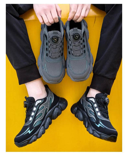 Reflective Safety Shoes Men Fashion Protective Sneakers Steel Toe Shoes Rotating Button Work Boots Men Puncture-Proof Male Shoes - Touchy Style