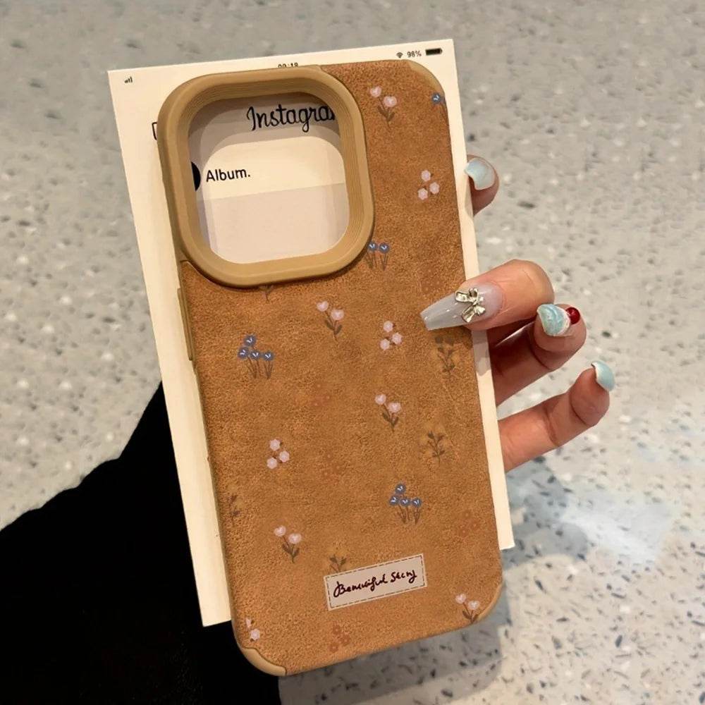 Cute Phone Cases For iPhone 16 Pro Max 15 14 Plus 13 12 11 XS X XR - Branches and Leaves Broken Flowers - Leather Cover - Touchy Style