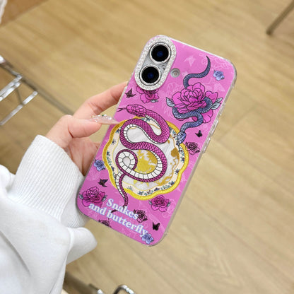 Cute Phone Cases For iPhone 16, 15, 14, 13 Pro Max - Rose Pink Snake &amp; Roses - Lens Protection Chic Back Cover - PC9140 - Touchy Style