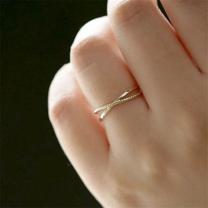 925 Sterling Silver Plated 14K Gold Simple Line Ring for Women Korean Fashion Temperament Everyday Jewelry Accessories - Touchy Style