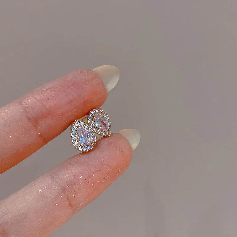 French Exquisite Small Zircon Water Droplet 925 Sterling Silver Plated 14K Gold Earrings for Women Wedding Party Jewelry - Touchy Style