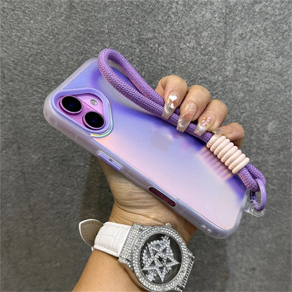 Glitter Laser Matte Wrist Strap Case For iPhone 16 15 14 13 12 11 Pro Max 8 7 Plus XR XS X SE Colorful Lanyard Shockproof Cover