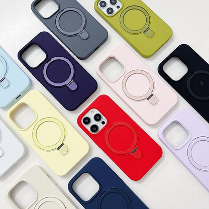 Liduid Silicone Magnetic Stand Phone Case For iPhone 15 14 16 Plus 11 12 13 16 Pro Max Magsafe Charge Protector Soft Cover