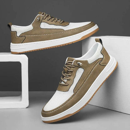 Men Fashion Genuine Leather Shoes Breathable Lace Up Sneakers Comfort Mesh Casual Shoes Outdoor Man Skate Shoes Vulcanize Shoes - Touchy Style