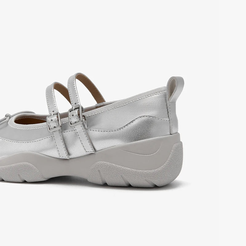 BEAUTODAAY Mary Janes Women Genuine Leather Butterfly-knot Decoration Buckle Straps Fashion Sweet Ballet Shoes Ladies 25712