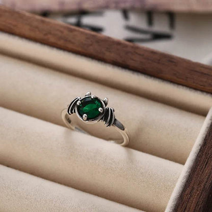 PANJBJ 925 Sterling Silver Green Zircon Rings For Women Wing Devil Design Hip Hop Trend Adjustable Jewelry Gift Dropshipping - Touchy Style