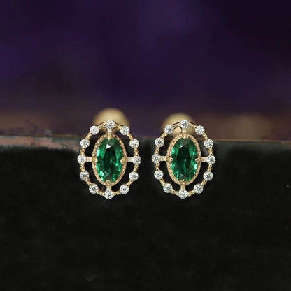 925 Sterling Silver Plated 14K Gold Retro Green Zircon Earrings for Women Exquisite Party Jewelry Gifts - Touchy Style
