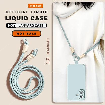 Lanyard Liquid Silicone Phone Case For iPhone 16 14 15 Plus 12 13 Mini 11 16 Pro X XR XS Max 16E SE Strap Protector Soft Cover