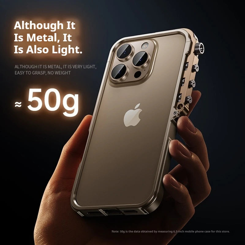 Cyberpunk Punk Mechanical Phone Frame Case For iPhone 16 15 14 13 Pro Max Plus Aluminum Alloy Metal Shockproof Bumper Cover