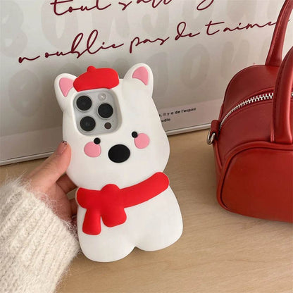 Cute Phone Cases For iPhone 16, 15, 14, 13, 11, 12 Pro Max - Funny 3d Plush Penguin and Puppy Silicone Cover - IC1021 - Touchy Style