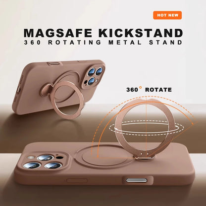 For Magsafe Stand Phone Case For iPhone 16 Plus 13 14 15 16 Pro Max Liquid Silicone Magnetic Charge Holder Protector Soft Cover