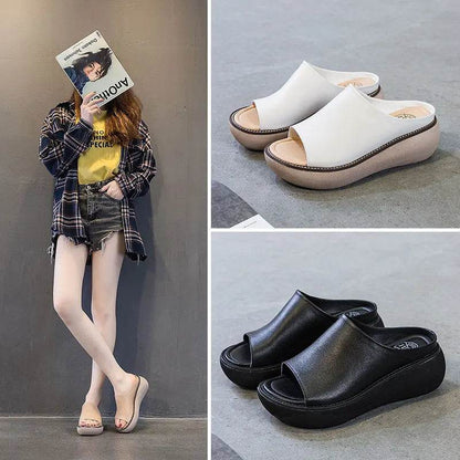 Genuine Leather Summer Shoes Women Slippers Wedges Outside Slides Leisure 2024 New Handmade Concise Ladies Slippers