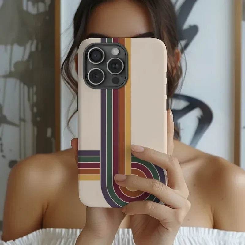 Cute Phone Cases For iPhone 15PRO MAX, 14, 13, 12, 11 PRO, 11 Plus, 15pro - Retro Rainbow Runway Pattern - Acrylic TPU Cover - Touchy Style