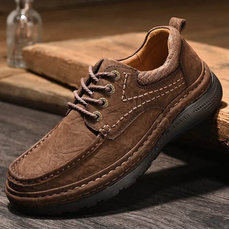 Genuine Leather Mens Loafers Anti-slip Rubber Man Casual Shoes Vintage Style Walk Shoes Slip-On Hiking Footwear Luxury Moccasins - Touchy Style