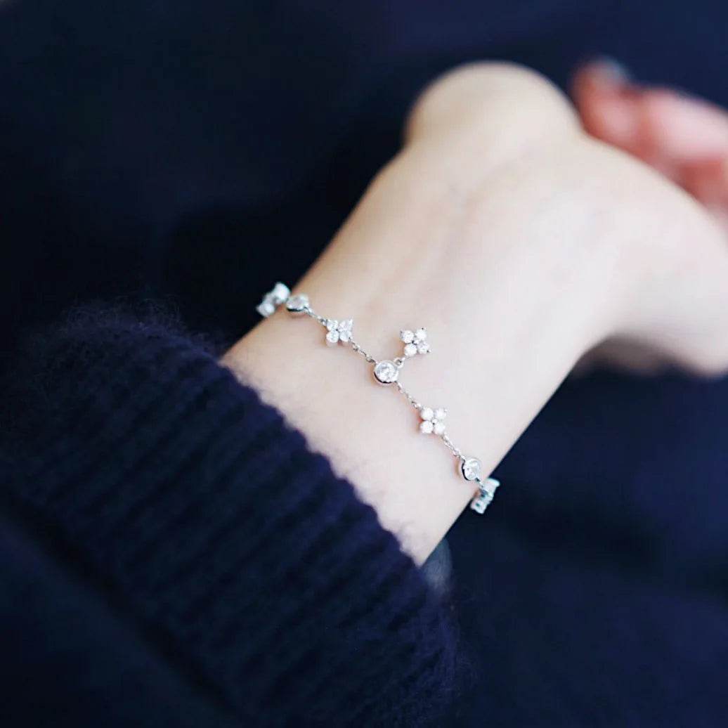 925 Sterling Silver Inlaid Zircon Delicate Flower Ornament Bracelet for Women Korean Temperament High Quality Jewelry Gift - Touchy Style