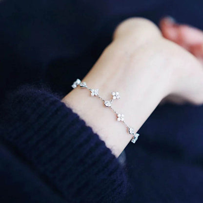 925 Sterling Silver Inlaid Zircon Delicate Flower Ornament Bracelet for Women Korean Temperament High Quality Jewelry Gift - Touchy Style