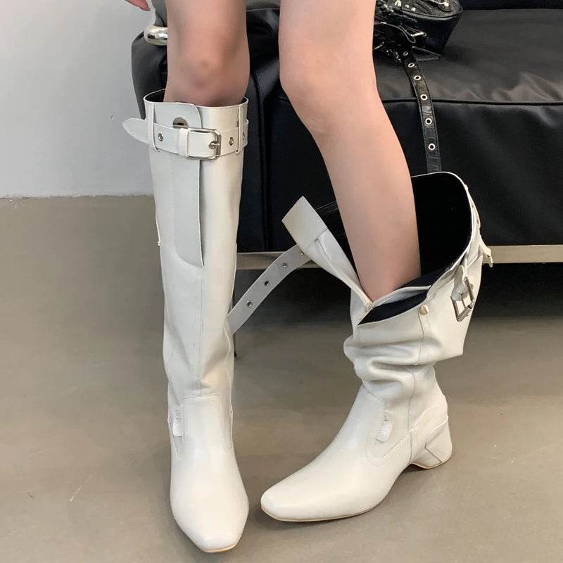 Winter Street Style Wedges Heels Knee-High Women Boots Fashion Belt Buckle Long Booties Designer Shoes Zapatos De Mujer - Touchy Style