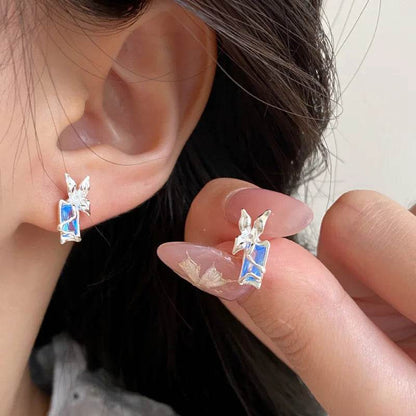 925 Sterling Silver Mini Earring Charm Jewelry - Opal Heart, Moon, Butterfly Geometry Pattern - E5390 - Touchy Style